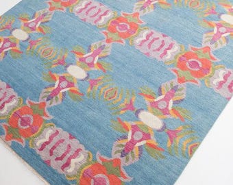 Hand Knotted Oushak Wool Rug, Floral Design, Area Rug