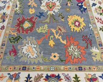 Hand Knotted Wool Oushak Rug, Vintage Inspired Floral Design