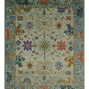 Gray Green Turkish Oushak Style Hand Knotted Wool Rug, Handmade Area Rugs For Living Room, 5x8, 6x9, 8x10, 9x12, 10x14 ft - Contemporary Rug