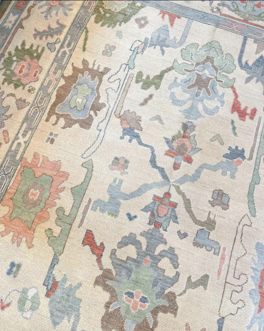 Pushak Rug Hand-knotted Turkish Oushak Wool Rug: 9x12 Ft Vintage-inspired Area Rug ...
