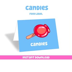 Bluey Party Favors Candies Food Tent Digital Download