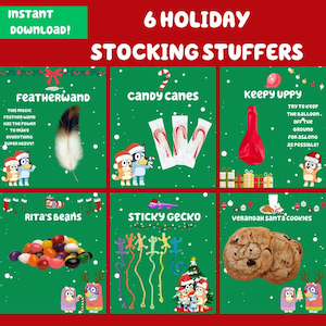 Bluey 6 Pack Christmas Stocking Stuffer Party Favor Digital Download