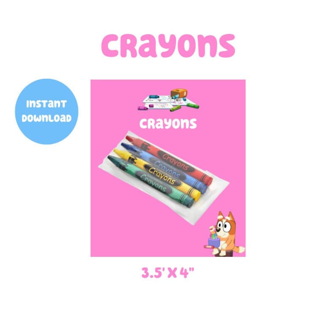 Bluey Party Favors Crayons Pink Digital Download Etsy