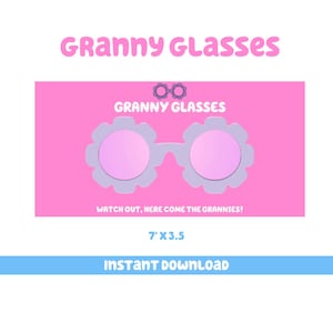 Bluey Party Favors Granny Glasses Pink Digital Download