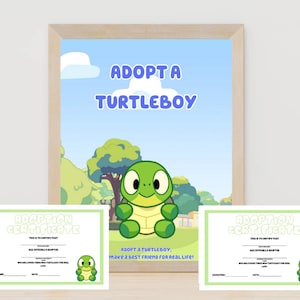 Bluey Party - Adopt a TurtleBoy Download with Certificate Digital Download