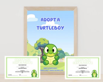 Bluey Party - Adopt a TurtleBoy Download with Certificate Digital Download