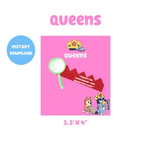 Bluey Party Favors Queens Pink Digital Download