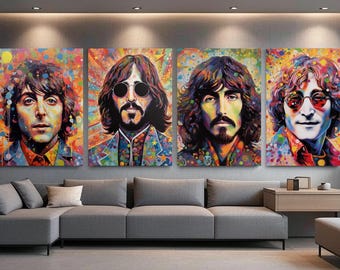 Beatles Psychedelic Art Print Set - Retro Musik als Wanddeko