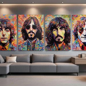 Complete Beatles Psychedelic Art Print Set – Lennon, McCartney, Harrison, Starr | Colorful Retro Wall Decor for Music Fans