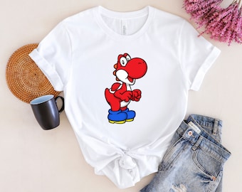 Red Yoshi T-shirt: Retro Mario Gamer Tee, Fan Gift