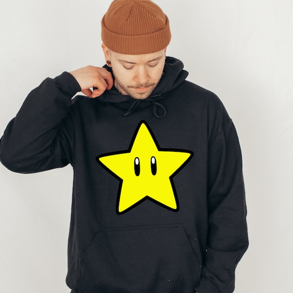 Super Star Sweatshirt, Cartoon Hoodie, Super Mario Character Hoodie, Super Star Lover Gift, Video Game Sweatshirt, Super Mario Sweatshirt