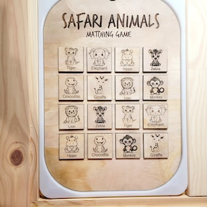 FLISAT Safari Animal Insert | Memory Game |  Montessori | Wooden Insert | IKEA | Sensory Bin | Large Insert for Trofast Bin | Matching Game