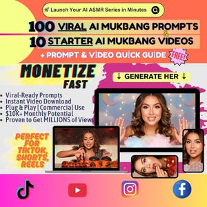 100 Viral AI Mukbang Prompts for AI Video Creation + 10 Starter AI Videos + Free Pro Guide | Generate Your Own Influencer | Monetize Fast