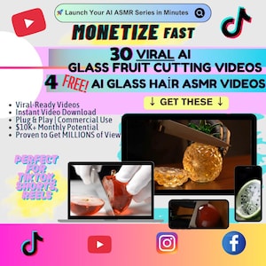 30 VIRAL Glass Fruit Cutting Asmr Videos + 4 Free AI Hair Asmr Videos (BONUS) | Viral TikTok & Reels Content | Monetize Fast