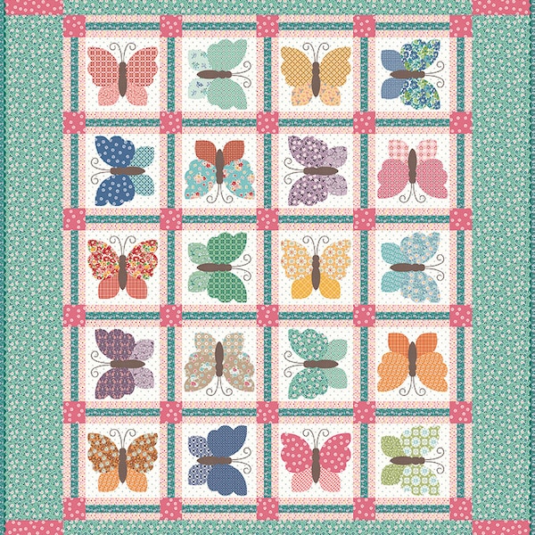 Bee Vintage Butterflies Quilt Kit featuring Bee Vintage fabrics from Riley Blake Designs by Lori Holt of Bee in my Bonnet