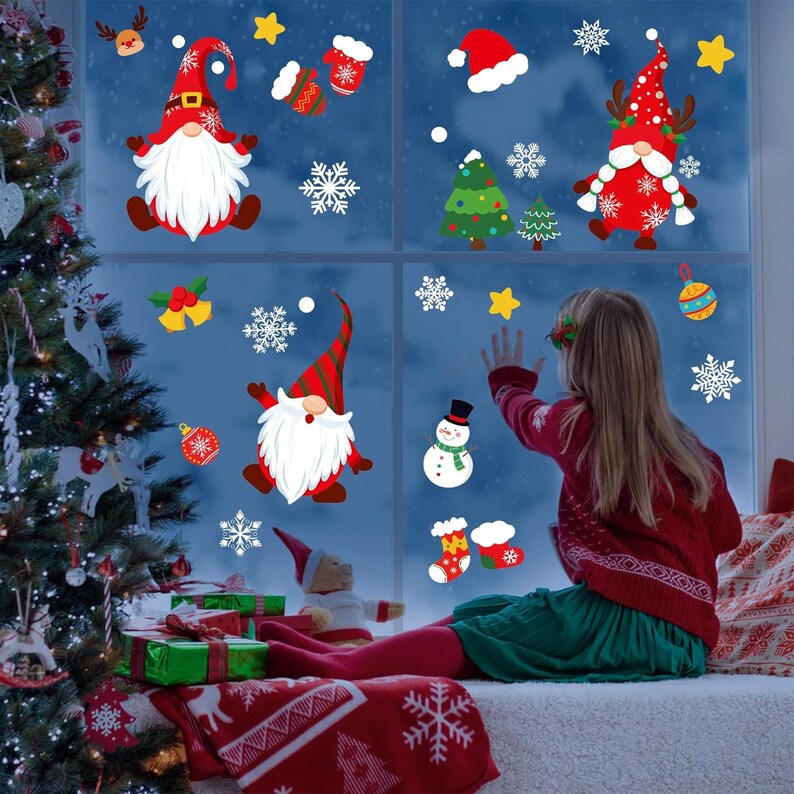 Christmas Window Clings 9 Sheets Gnome Christmas Window Etsy UK