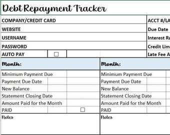 Debt Repayment Tracker, Monthly Debt Tracker, Excel Debt Tracker, Credit Card Debt Tracker, Mirror Credit Card Details, Pay off Credit Cards