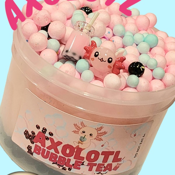 Axolotl Bubble Tea Slime, axolotl, cute slime gift, slime, slime shop, slime kit, boba slime, Diy slime, kawaii, floam, FAST SHIPPING