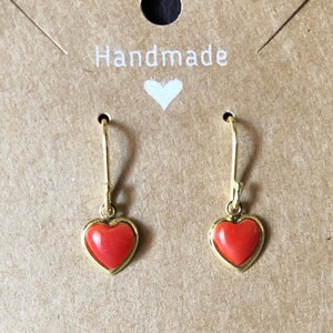 Heart earrings in real Mediterranean red coral and gold-plated silver. Handmade in Italy.