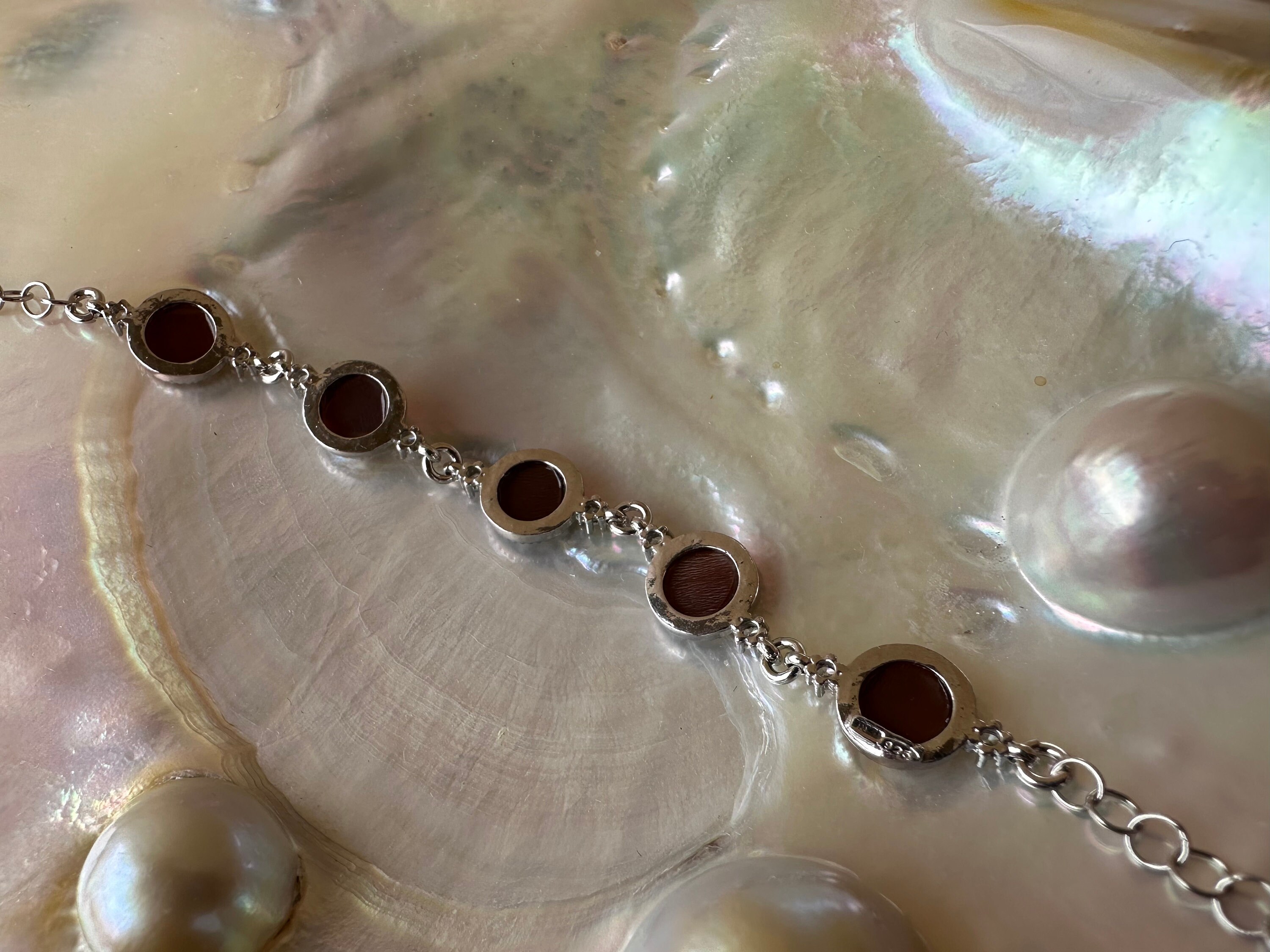 Bracelet Semi-rigide Argent 925 Avec Camée Sardonique Et Perles - Neuf Avec étiquettes