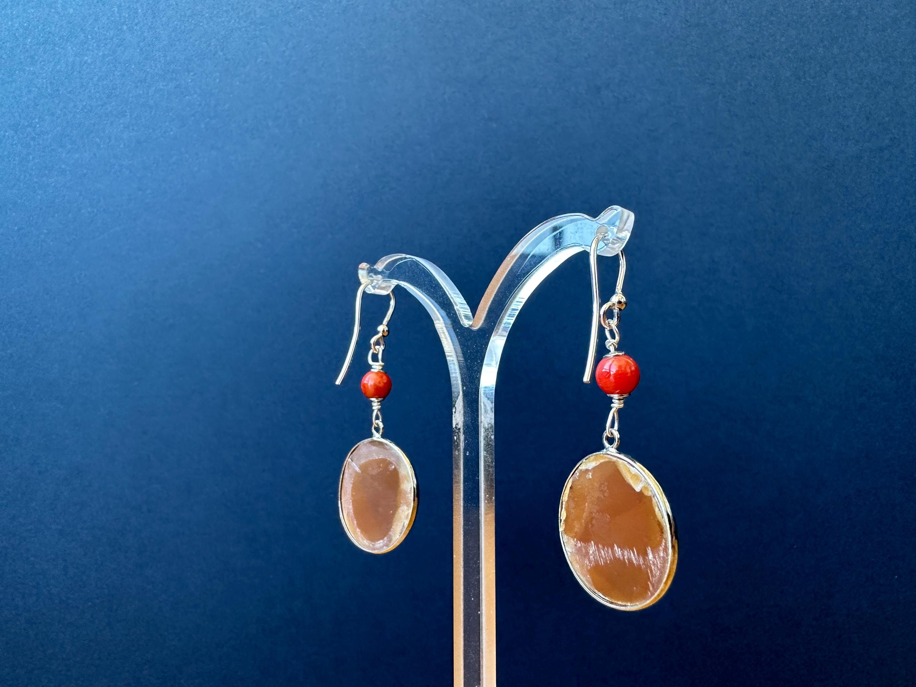 Boucles D'oreilles Argent 925 Avec Perles Cornaline Sardonyx Rouge - KB Création