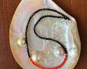 Collier En Vrai Corail Rouge Naturel Avec Onyx Et Argent 925 – Longueur 54 Cm, Pierres Asscher, Neuf Avec étiquettes !