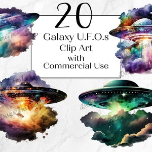 20 Galaxy UFO PNG Clipart Portraits | Illustration | Card Making | Print | Mixed Media Flying | Saucer Alien Spacecrafts mysterious aircraft