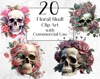 20 Floral Skull PNG Bundle Skull Clipart Design, Commercial Use, Rose Skull png, Sublimation Design skull,Instant Download, Goth, Gothic