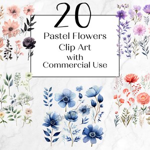 Pastel Watercolor Flowers PNG Clipart, Commercial Use, Great for Wedding Invitations, Cards, Journals, Sublimation, Stationary, Paper Crafts
