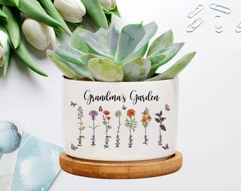 Customized Mom’s Garden – Grandma’s Garden Flower Pots –Mother’s Day Gifts –Birth Month Flowers Home Personalized Flower Pots –Gifts for Mom