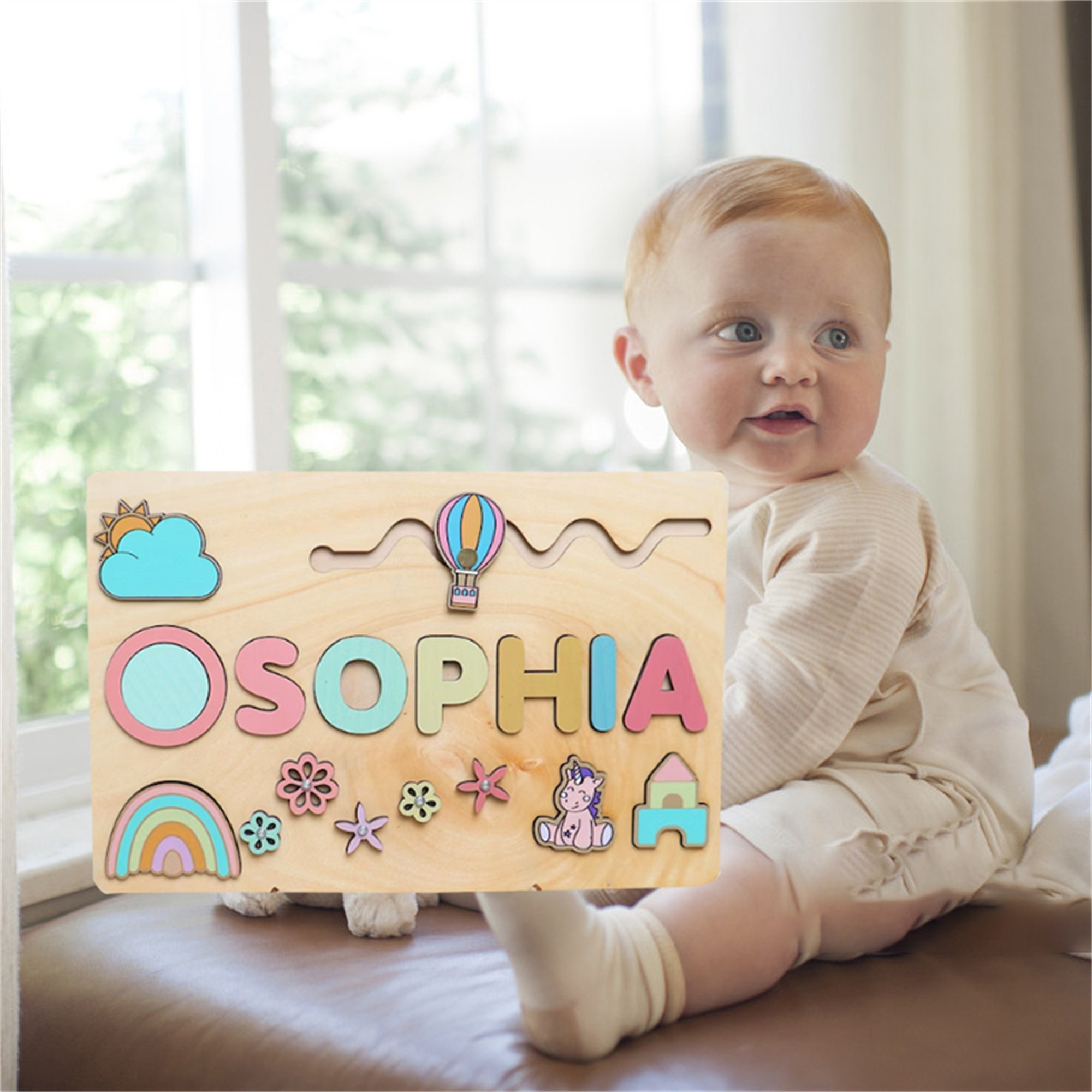 Personalized Name Puzzle With Pegs, Toy for 1 2 3 Years Old, 1st