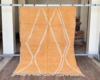 Handmade Moroccan Berber Wool Rug | Authentic Beni Ourain Style Carpet | Orange Geometric Boho Area Rug | Atlas Mountains Tribal Decor.
