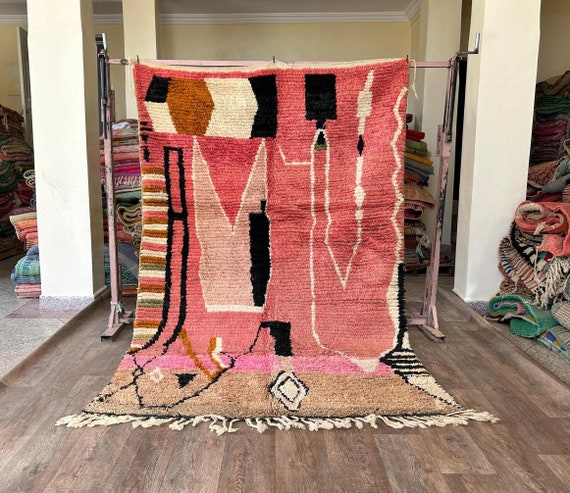 Beni Ourain Old Colorful Rugs - Hand Knotted Moroccan Rug - Wool Shaggy Rug - Berber Carpet - Genuine Wool Rugs - Handwoven Rug Wool