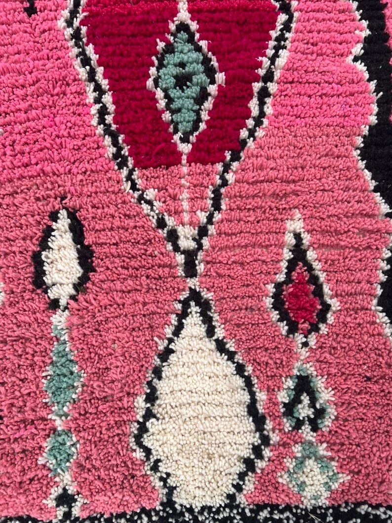 Alfombra marroquí hecha a mano – Alfombra bereber de lana hecha a mano, diseño geométrico tribal, decoración bohemia para el hogar, alfombra rosa, alfombra de las montañas del Atlas, alfombra personalizada. imagen 3