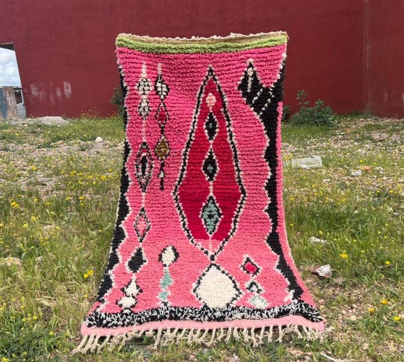 Moroccan Handmade Rug – Handmade Berber Wool Carpet, Tribal Geometric Design, Boho Home Decor, Pink Rug, Atlas Mountains Rug ,Custom Rug.