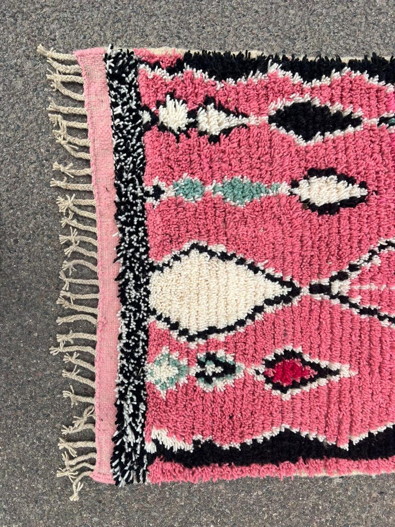 Alfombra marroquí hecha a mano – Alfombra bereber de lana hecha a mano, diseño geométrico tribal, decoración bohemia para el hogar, alfombra rosa, alfombra de las montañas del Atlas, alfombra personalizada. imagen 6