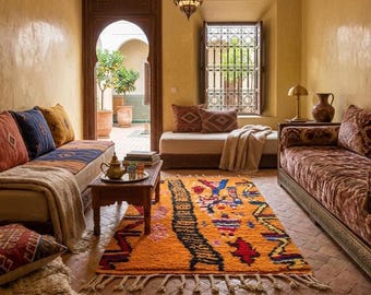 Orange Striped Moroccan rug ,Rugs for Living room,Custom handmade rug , Wool Berber rug,Orange Beni ourain rug, Moroccan rug –Moroccan Decor