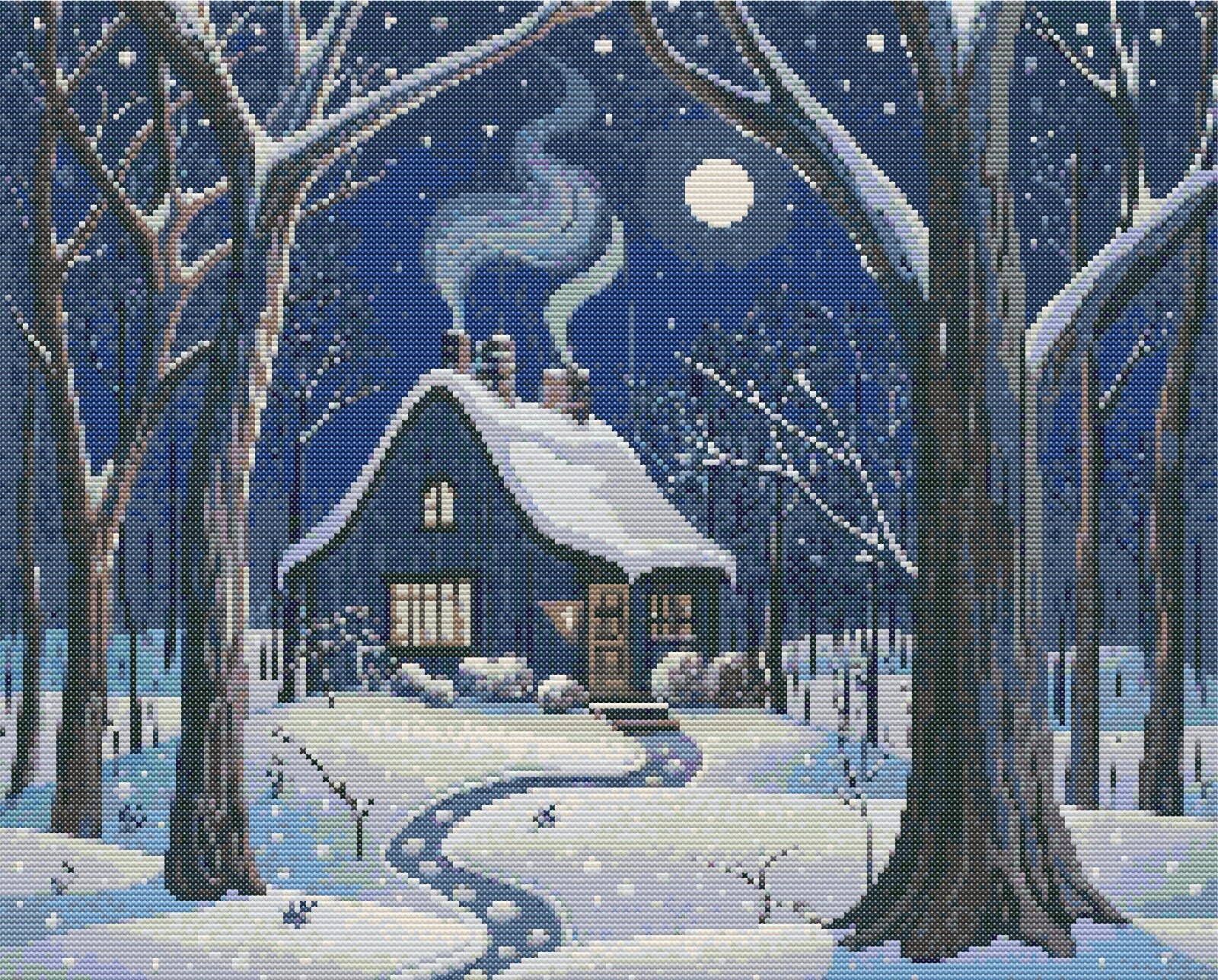 House In The Woods Cross Stitch Pattern Winter Cross Stitch Snow Cross Stitch printable PDF file Cross Stitch Chart Instant Download PDF