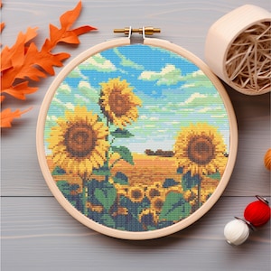 Sunflower Field Cross Stitch Pattern Flowers Cross Stitch Nature Cross Stitch printable PDF file Cross Stitch Chart Instant Download PDF