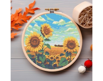Sunflower Field Cross Stitch Pattern Flowers Cross Stitch Nature Cross Stitch printable PDF file Cross Stitch Chart Instant Download PDF