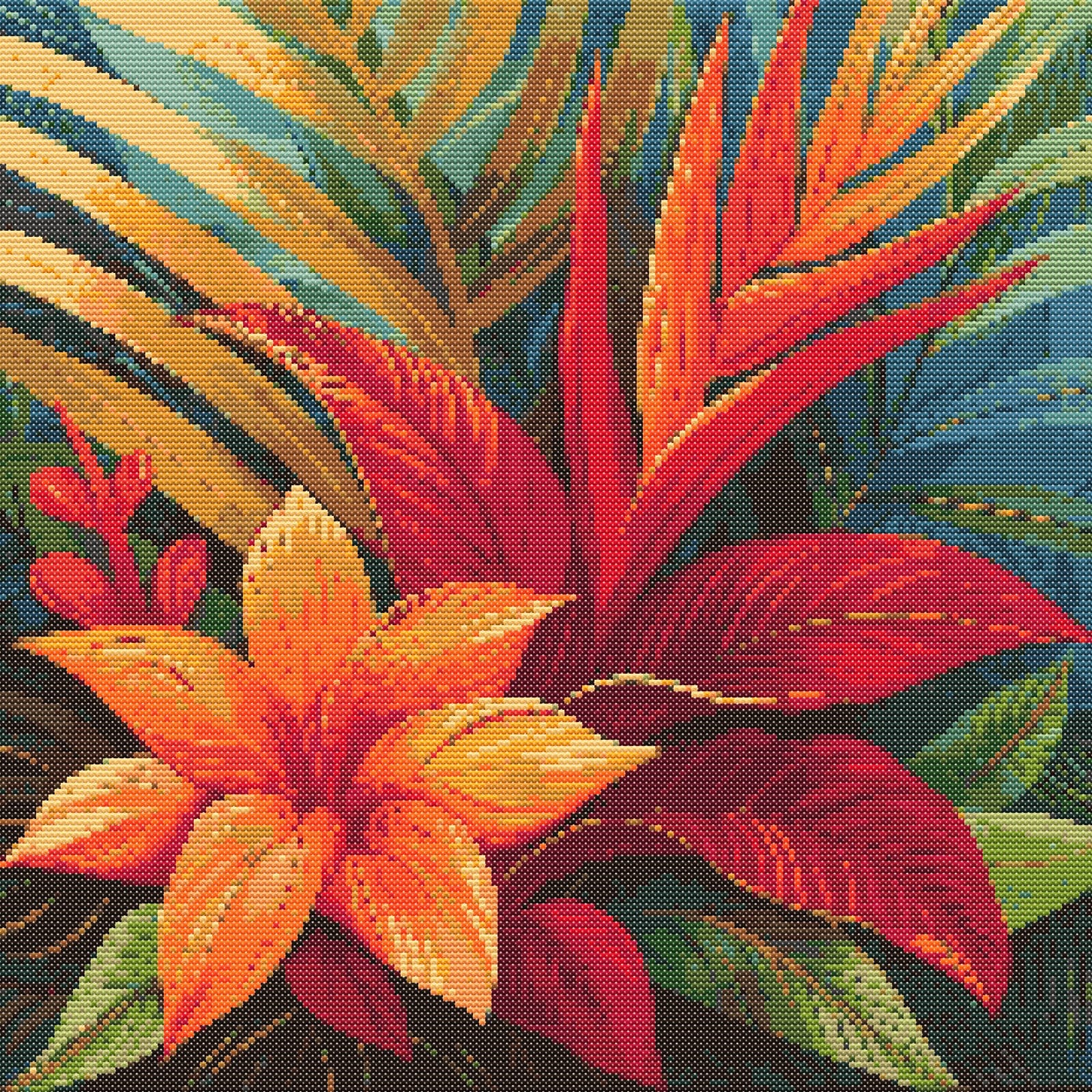 Tropical Red Flower Cross Stitch Pattern (PDF Download) - Etsy