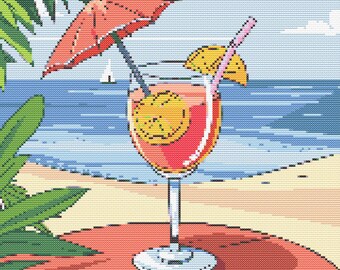 Schema per punto croce a tema cocktail estivo, vacanza alle Hawaii (schema in PDF)