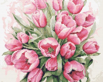 Spring Tulips Cross Stitch Pattern Floral Cross Stitch Tulips Cross Stitch printable PDF file Cross Stitch Chart Instant Download PDF