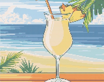 Schema per punto croce Pina Colada, cocktail estivo (schema in PDF)