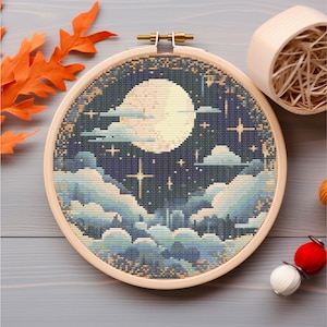 Night Sky Cross Stitch Pattern Clouds And Star Cross Stitch printable PDF file Cross Stitch Chart Instant Download PDF