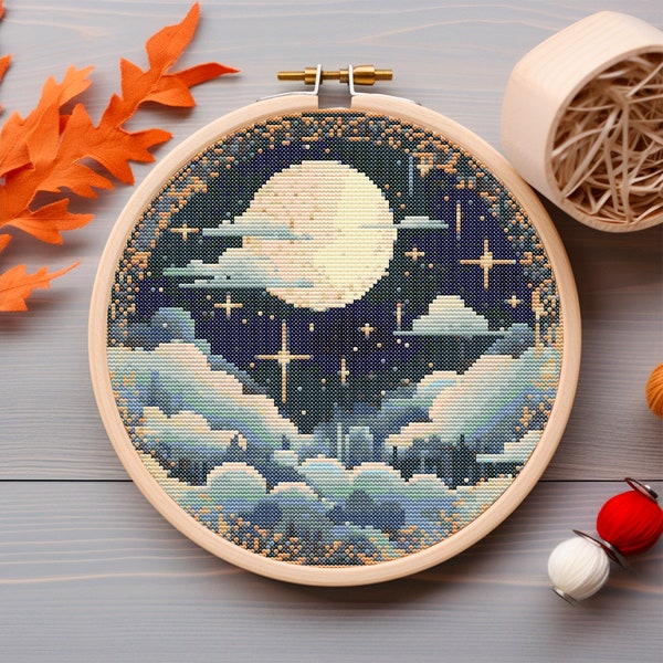 Night Sky Cross Stitch Pattern Clouds And Star Cross Stitch printable PDF file Cross Stitch Chart Instant Download PDF