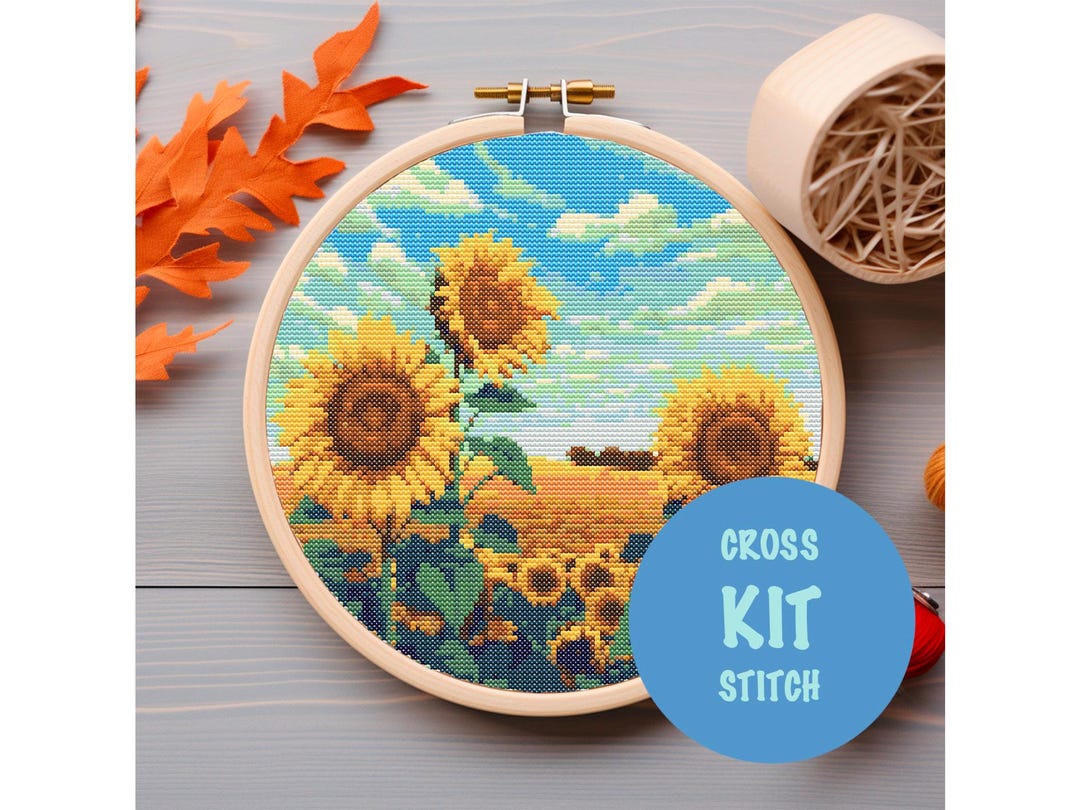 ひまわり畑 クロスステッチ完成品 ギフトに最適なひまわり畑のクロス