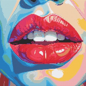 LINDA Cross Stitch Pattern, Lips Cross Stitch Chart, Pop Art Style Cross Stitch Pattern, Instant Download PDF