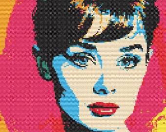 Audrey Hepburn Cross Stitch Pattern, Pop Art Style (Instant Download PDF)