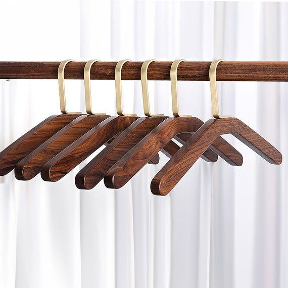 Walnut Wood Hanger,smooth Finish Coat Hanger for Closet With Brass